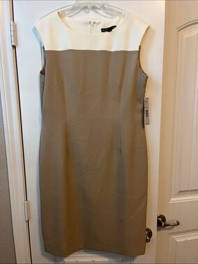 Preston & York Two-Tone Sleeveless Midi Dress in Cream and Tan